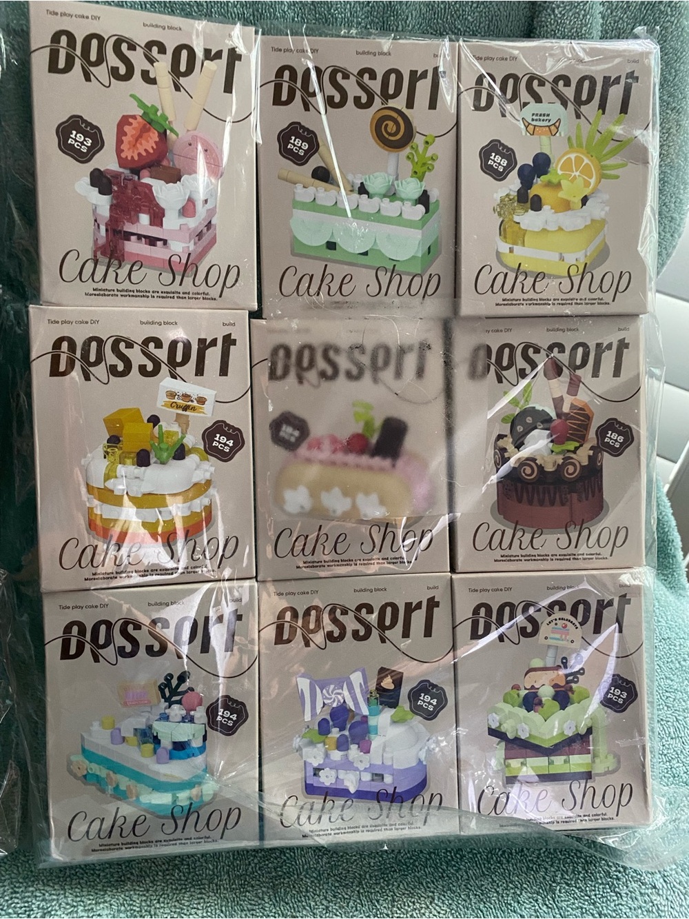 Set of (9) mini Cake Building Blocks New In Package Assorted cakes
